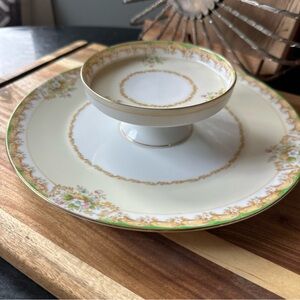 Vintage Noritake Floral two tiered Pedestal serving Plate